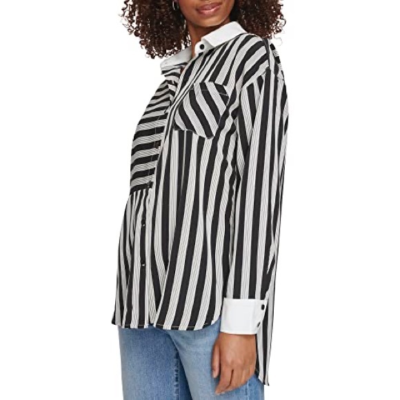 KARL LAGERFELD PARIS High Low Striped Button Down Shirt XL - Picture 3 of 10